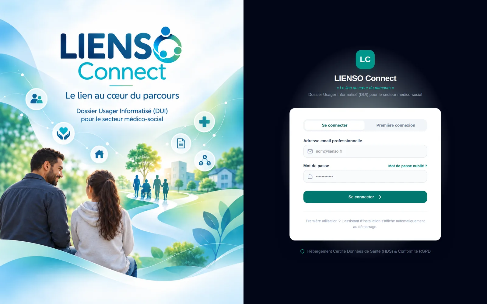 Écran de connexion de LIENSO Connect : présentation de l'application et accès sécurisé